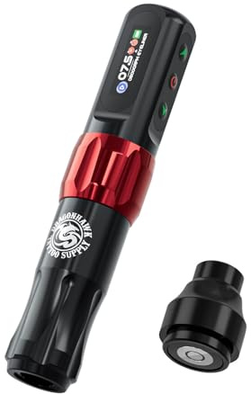 Dragonhawk Atom2 Tattoo Machine Rotary Tattoo Gun Microblading Pen 2.8mm Strokes Length 2pcs Batteries with Rca Jack for Eyebrow Eyeliner Lip (RED 1 BATTERY)