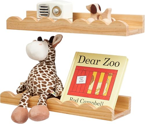 Gieanoo Schwebendes Regal,40cm überbackene Bücherregal Wand Satz von 2 | Natürlichen Massiven Kiefer Holz, Wandregal Kinderzimmer für Schlafzimmer Kinder, Kleinkind Zimmer, Baby Zimmer