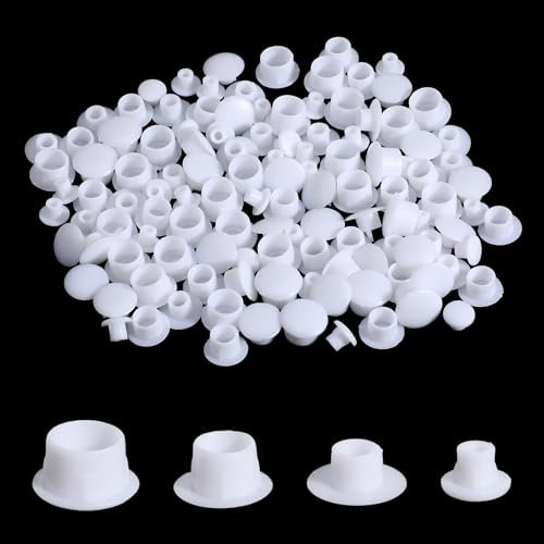 TIESOME 120 Stück Abdeckkappen Für Bohrlöcher, 4 Größen Bohrloch Abdeckkappen Kunststoff Lochstopfen Schraubenabdeckung Weiss (5mm/6mm/8mm/10mm)