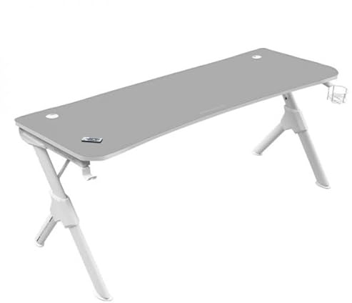 Brightium Gaming-Tisch - Platz für 3 Monitore, Y-förmige Stahlkonstruktion, Unterstützung 100 kg, Kohlefaser-Finish, Kabelmanagement, Weiß.