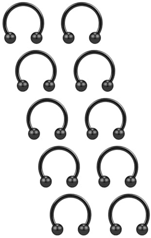 Besyvvin 6-10er Hufeisen Piercing Nase Lippe Septum Helix Ring 16G Circular Barbell 6/8/10/12/14mm Lippenpiercing Silber Gold Schwarz