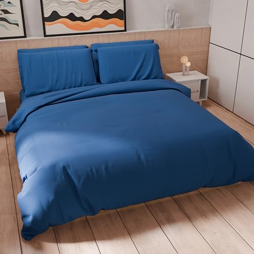 PETTI Artigiani Italiani - Double Duvet Cover Set 240 x 220 cm (2 Pillowcases 63 x 63 cm Included), Soft Microfibre Duvet Cover Set, Solid Colour, Electric Blue