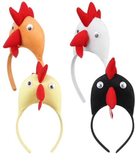 DECOMELODY 4 Stück Teiliges Hühnchen Haarreif mit Lustigem Tierdesign Leichtes und Strapazierfähiges Material Bequemes Stirnband für Karneval Fasching Kostümparty und Zufällige Farbe