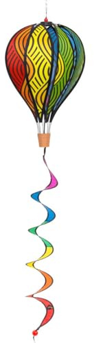 HQ Windspiel Hot Air Balloon Twist Color Flow Heißluftballon Windspinner | Farbenfroh dreht schon bei leichtem Wind wetterfest UV-beständig langlebig für Garten Terrasse & Balkon L104cm Ø28cm + Wirbel