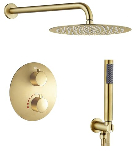 SaniteModar Unterputz Duscharmatur Set mit Thermostat, Gebürstetes Gold