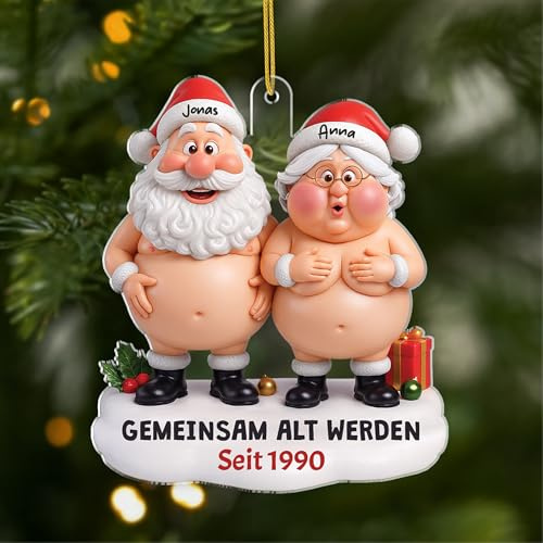 Geschenke Mall Personalisiertes Ornamente - Gemeinsam Alt Werden Seit [3D-Druck-Effekt] - Personalisierte Paar Geschenke, Lustiger Glas Weihnachtsschmuck (Modell 1)