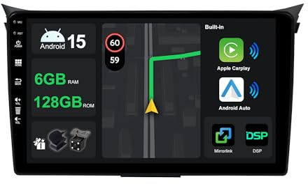 9 [6G+128G] Android 15 Radio Coche para Hyundai I30 2011-2017 con Carplay|Android Auto|DSP|Mirror Link-GPS Navi Navegador Radio con Bluetooth 5.0/WiFi/4G/FM/360 AHD Cámara