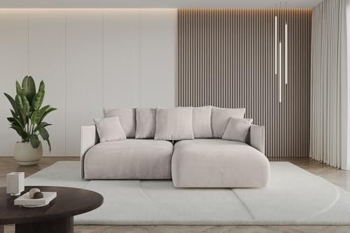 ALTDECOR Ecksofa mit Schlaffunktion und Bettkasten Corner Sofa Eckcouch Couch L-Form angeordnet Schlafcouch Ausziehbar Wohnlandschaft ONESK-L 216x177x42 Hellbraun