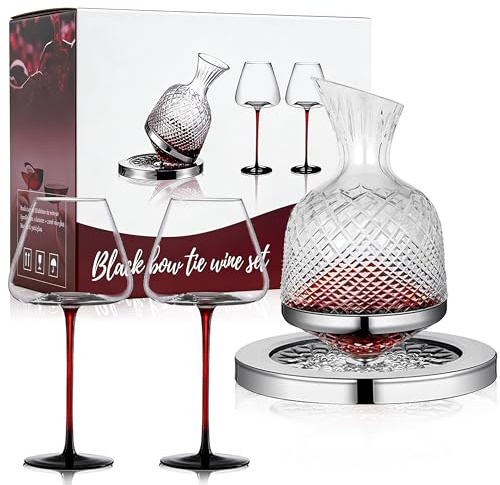 Luxury Glass Wine Decanter Set with 2 Crystal Glasses - 1500ml 360° Rotating Design for Fast Aeration, Lead-Free Red Wine Carafe Gift Box for Wedding, Anniversary, Retirement, Wine Enthusiasts