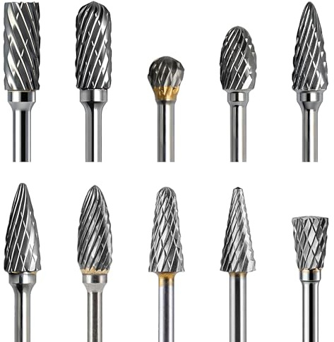 ARROWMAX 10pcs Hartmetall Frässtifte Set, 2.35mm (3/32) Schaft Rotary Burrs Fräser für Dremel & Mikromotor, Doppelter Schnitt Wolframkarbid Gravur Bits für Schmuck, Modellbau, Holzschnitzerei