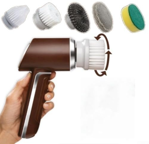 Elektrische Reinigungsbürste Set mit 5 Aufsätzen, Kabelloser Wiederaufladbarer Power Scrubber (2000mAh), 350RPM für Küche, Bad, Fliesen, Fugenmörtel, Autofelgen & Outdoor-Möbel
