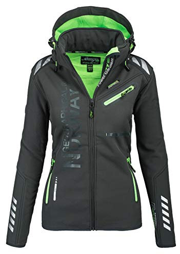 Geographical Norway Damen Softshell Funktions Outdoor Regen Jacke Sport (S, Dunkelgrau)