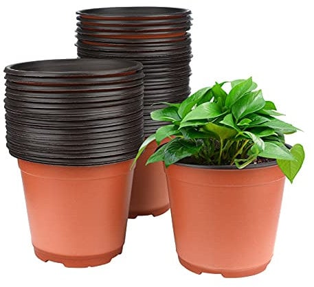 KINGLAKE 100 Pièces 15CM Pots de Fleurs,Pot pour Semis Exterieur,Pot Plastique Plante,Pot de Repiquage,Godets Semis pour Interieur-Rouge-Marron