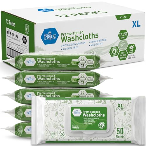 MED PRIDE Disposable Premoistened Washcloths for Adults | Silky Soft Wet Wipes W/Aloe & Lanolin Mild Scent| Ideal for Skincare/Personal Cleansing