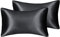Lot de 2 taies d’oreiller en satin soyeux de qualité supérieure - Idéal pour la santé de la peau et des cheveux - Propriétés hypoallergéniques, Noir , Standard