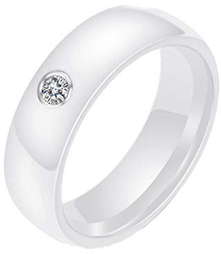 HIJONES Unisex Weiß 6mm Breit Einfach Keramik Paar Ringe für Männer Frauen mit Weiß Kubikzircon Hochzeit Verlobungsband Größe 52