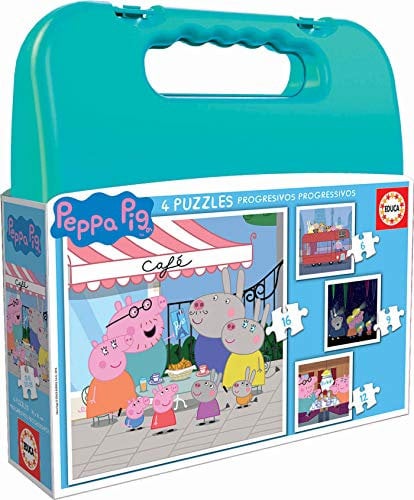 Educa - Peppa Wutz Puzzle ab 3 Janren | Koffer mit progressiven Kinderpuzzles, Peppa Pîg Puzzle 6, 9, 12 und 16 Teile (18112), Modelle