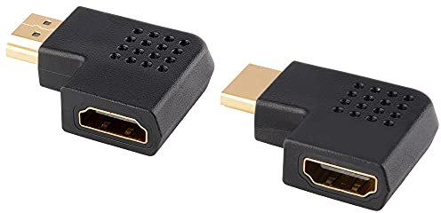 J&D 2-Pack Flat HDMI Adattatore, 90 Gradi Sinistra e Retto Angolo Placcato Oro Maschio a Femmina Adattatore HDMI Piatto Verticale