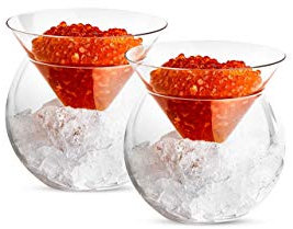 KooK Glass Caviar Chiller Server Set, Serving Dish with Ice Holder, for Shrimp, Appetizers, Liquor, Martinis and Cocktails, Dishwasher Safe, 5 oz Bowl, Set of 2