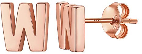 PROSILVER kleine Initiale Buchstabe W Ohrstecker Rosegold vergoldet Silber Stud Ohrringe Ohr Piercing klassische Alphabet Ohr Schmuck für Damen Mädchen Ear Studs Accessoire