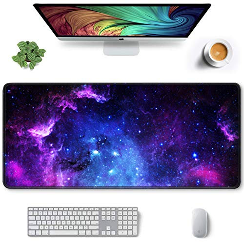 Auhoahsil Großes Mauspad, voller Schreibtisch, XXL, erweitertes Gaming-Mauspad, 88.9 x 38.1 cm, wasserdichte Schreibtischunterlage mit genähten Kanten, Mousepad für Büro und Zuhause, Galaxie-Design