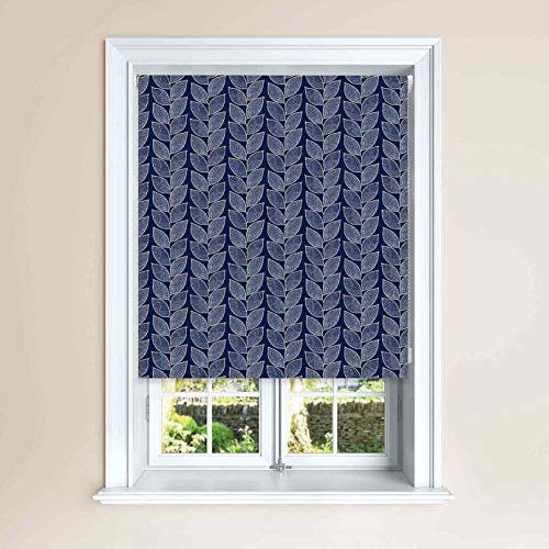 Lister Cartwright Beanstalk Leaf Patterned Roller Blinds - (60 x 140 cm) Easy to Fit Roller Blinds For Kitchen Bathroom and Bedroom Windows With Child Safety Included Made to Measure- Midnight
