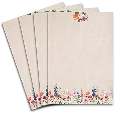 25 Briefbogen DIN A4 - Naturpapier mit Motiv Blumenwiese - 120 g/m² - 21,0 x 29,7 cm Briefpapier mit gerippter Optik in leichtem Rosa - Bedruckbar für Einladungen zu Hochzeit und Geburtstag
