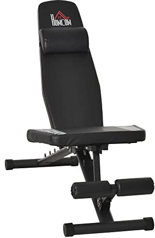 HOMCOM Hantelbank klappbar Multifunktion Trainingsbank verstellbare Sit Up-Bank für Heimtraining 6 Stufen Beinhalterung für Bauchtraining Gewicht bis 120kg Stahl Kunstleder Schwarz 145 x 55 x 41-114cm