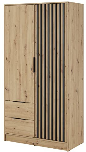 Furniture24 Kleiderschrank Nelly 2D Schrank 2 Türiger 2 Schubladen Artisan Eiche Drehtürenschrank