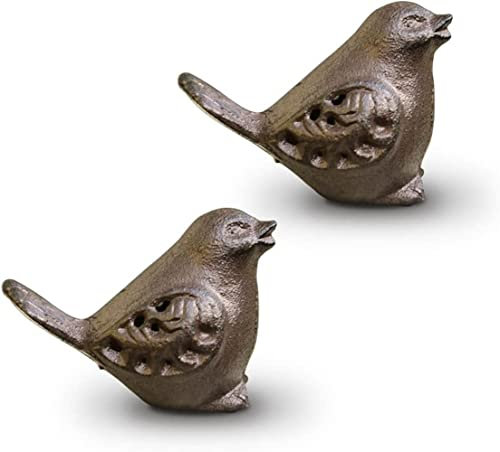 TentHome 2er Set Gartenfiguren Vögel Gusseisen Dekovogel Spatz Figuren hohl Geschnitzte Vogelfigur Gartendeko Dekofiguren in Antikrostfarben Vogelskulpturen für Heim Garten Terrasse Antikbraun