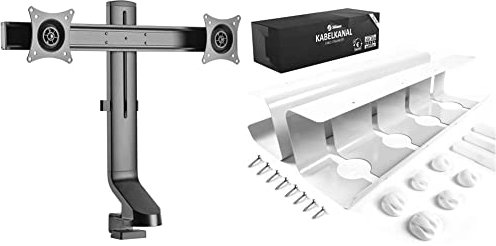 RICOO Monitor Halterung Tisch & Stilemo® Kabelkanal Schreibtisch - Kabelmanagement Schreibtisch für Ordnung am Arbeitsplatz - Kabelhalter Kabelwanne Tisch 2er Set - 43x12x10CM - Kabelkorb Weiß