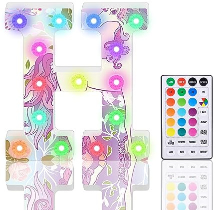 Light Up Letters, Glitter LED Letter Lights 18 Color Changing Diamond Alphabet Sign Night Light with Remote Control for Girls Gifts Birthday Bar Wedding Party Christmas Valentine Wall Table Decor - H