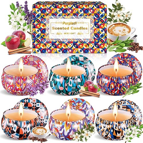 Purpledi Duftkerze Set, Natürliches Sojawachs Kerzen Set (6 Pack), Duftkerzen Geschenkset für Damen, 2,5 OZ Tragbare Reisekerzen für Stressabbau, Entspannung des Körpers, Weihnachten, Geburtstag