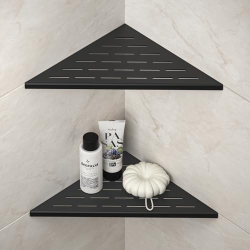 Bernkot Corner Shower Shelf, 12 Matte Black 304 Stainless Steel Slot Design Recessed Corner Shelves 2 Pack Bathroom Shelf Rack for Tiled Wall, Large Size