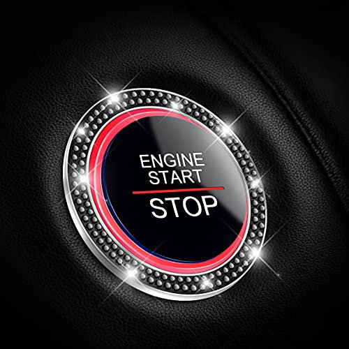 CGEAMDY 2 Stück Auto Motor Start Stop Button Ring, Universal Auto Kristall Strass Motor Starter Dekoration Ring, Auto Startknopf Dekorationsring Autoinnenraum (Schwarz)