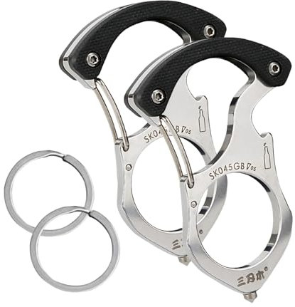 Arsey 2 Stücke Neue Multifunktionaler Auto SchlüSselanhänger mit Flaschenöffner Schlüsselringe Edelstahl Safety Car Key Buckle Self-Protection, Schwarz
