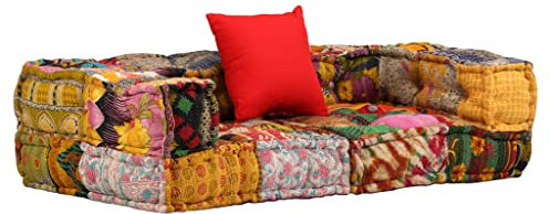 Hommdiy Sofa Niedriges 2 Sitzer mit Rücken und Armlehne Modularer Pouf Patchwork Stoff