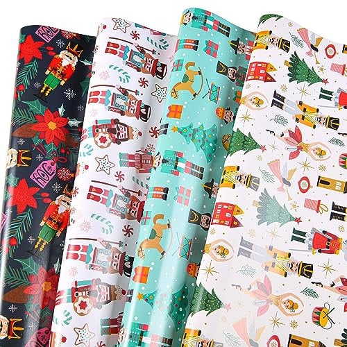 Sikiweiter Nutcracker Wrapping Paper - 12 Sheets Nutcracker Christmas Wrapping Paper for Boys Girls Men Women, 19.7 x 27.6 Inches Per Sheet