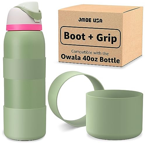 Jmoe USA Silicone Boot Sleeve + Hand Grip for Owala 40oz Water Bottle | BPA Free & Food-Grade Silicone Rubber | Protective Anti-Slip Bottom Bumper Cover | Protects Against Scratches (Camo Cool)