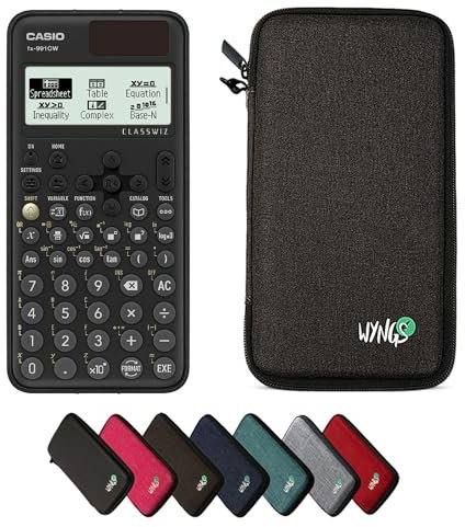 Casio fx-991CW ClassWiz inkl. WYNGS Schutztasche Dunkelgrau - Wissenschaftlicher Taschenrechner - Basic Set