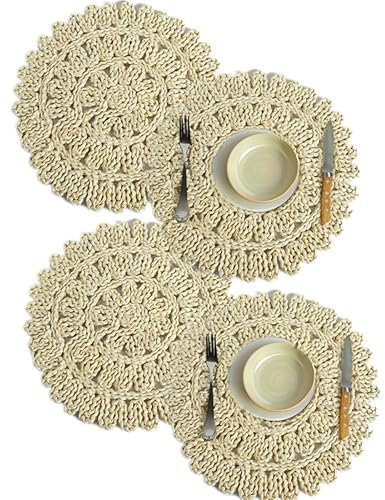 El Home 38 cm Natural Corn Husk Placemats, Boho Rattan Placemats, Handmade Woven, Set of 4 Woven Rattan, Table