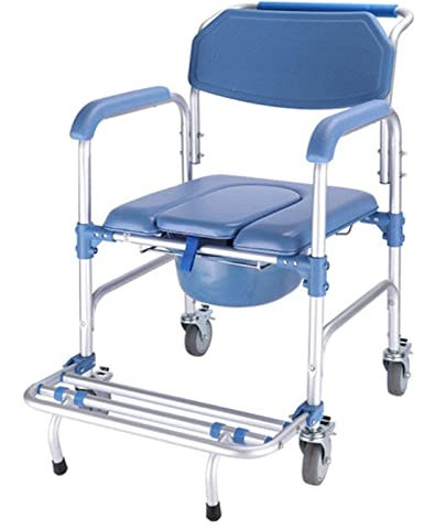 Chaise percée 4 en 1 pour personnes âgées et handicapées – Capacité d'obésité de 200 kg – Fauteuil roulant, douche, transport et toilettes mobiles – Tabouret de bain pliable avec 4 freins à roues