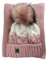kennydoo Mütze & Schal Set achti I 2 teilig I Damen Kombi - Beanie mit großem Bommel und Loop I kuschelig gestrickt (altrosa/weiß)