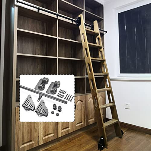 Robuste mobile Leiterschiene aus rundem Rohr, 3,3 Fuß bis 20 Fuß, mit Bodenrollenrädern, für Zuhause/Innenraum/Loft/Buchladen (keine Leiter), Schiebetür-Hardware-Kit, schwarz (Größe: 20 Fuß/600 cm Sch