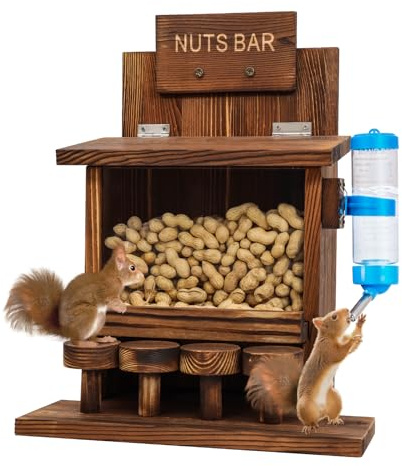DAZUINIAO Comederos de Ardilla para árbol Exterior, comedero de Mesa de Picnic de Madera para maíz, Cacahuete, Ardilla, casa, Barra de nueces con comedero de Agua para Ardillas