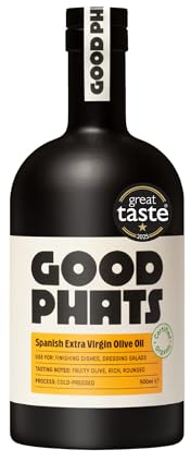 GOOD PHATS Organic Spanish Extra Virgin Olive Oil, 500ml | Cold-Pressed, Low-Medium Smoke Point for Cooking & Glugging - Green Leaf, Rich & Fruity. Hojiblanca & Picual Olives