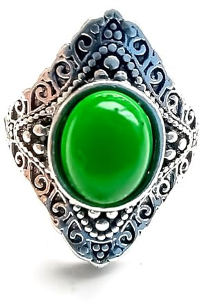 Faruodis Kristall Schnitzen Blume Ring Vintage Breiter Strass Knöchelring Boho Hohles Fingergelenk Verstellbarer Edelstahl Schmuck für Frauen Männer Damen Herren (Grün)