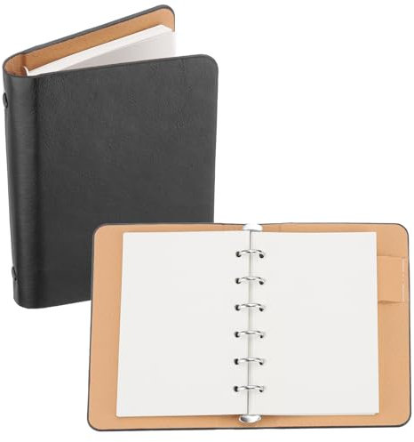 PATIKIL Copertina per Raccoglitore ad Ring 6, A7 Quaderno Pelle Mini Raccoglitore Ricaricabile Fogli Mobili Agenda Personale con 50 Fogli di Carta, Nero