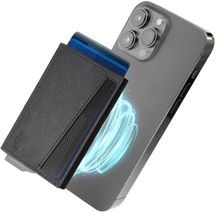 Goblue MagPop-Kartenetui für iPhone, hochwertiges und minimalistisches Kartenetui aus Kunstleder und Luftfahrt-Aluminium, kleine Geldbörse mit erweitertem RFID-Schutz, Schwarz , De mano,