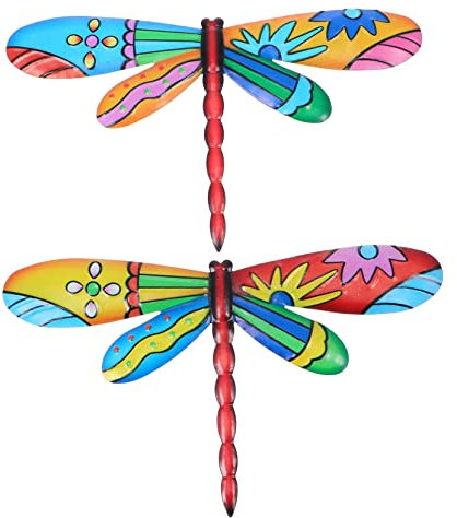 Garneck 2pcs Sturdy Iron Dragonfly Statue Unique Home Decor Garden Decoration Wall Decor